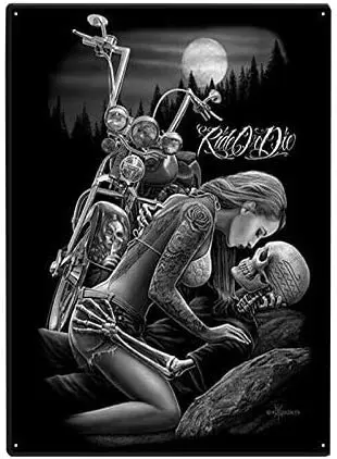 

12 X 8 Inch Tin Sign Ride or Die Lovers Motorcycle Skull.Vintage Iron Painting Metal Plate Novelty