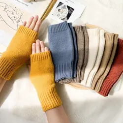 New Solid Color Knitted Half-finger Gloves Female Simple Cute Wool Warmth Fingerless Woolen Gloves