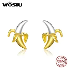 WOSTU 925 пробы серебряные серьги-гвоздики с бананом для женщин Свадебные оригинальные маленькие серьги Модные Ювелирные изделия Подарки DXE731