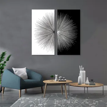 

Posters Canvas Painting Prints 2 Piece Abstract Wall Art Lines Stripes Black and White Rays Pictures for Living Room Home Decor