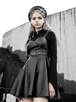 

Punk Rave Women's Faux Leather Circle Suspender Dresses With Belt PQ-681LQ Asian Size S-L