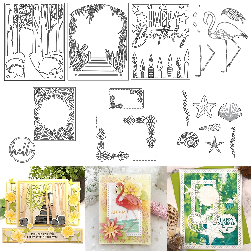 

Metal Cutting Dies Path Steps Trees Flower Leaf Candle Frame Shell Starfish Flamingo DIY Craft Cards Scrapbooking Die Cut 2021