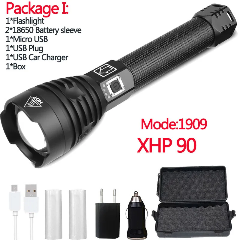 Package I Xlamp XhP90 Z351909 самый мощный светодиодный светильник-вспышка мощностью 26650 или 18650 батареи и xhp70.2 Тактический светильник фонарь-вспышка - Испускаемый цвет: Package I