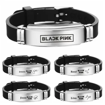 

1 PCS Kpop BLACKPINK Lisa Rose Jennie Jisoo Stainless Steel Strap Silicone Bracelet Sports Adjustable Accessories