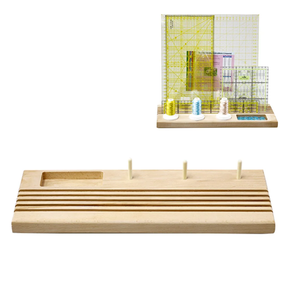 

Hardwood Quilting Patchwork Ruler Rack with Spool Holder and Space to Store Pins Tacks Bobbins
