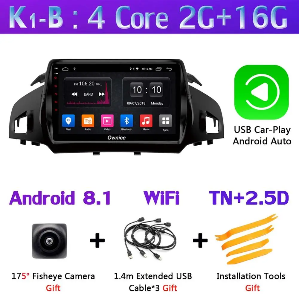 K1-B-CarPlay 360 ° панорамная 4 × камера 4G LTE Android 9,0 4G+ 64G SPDIF DSP CarPlay автомобильный мультимедийный плеер для Ford Kuga 2013- C-Max gps радио - Цвет: K1-B-CarPlay
