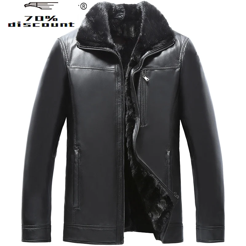 

Genuine Leather Jacket Men Autumn Winter Real Mink Fur Liner Sheepskin Coat for Men Leather Jackets KJ2220