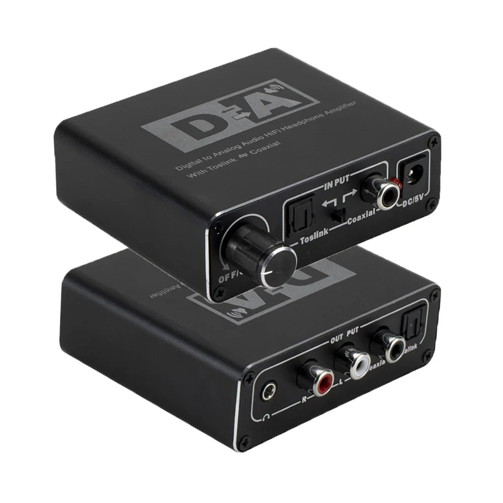 24 Bit Digital to Analog Converter 3 5 Jack RCA DAC Spdif Amplifier Decoder Optical Fiber Coaxial For Headphone With Volume Knob