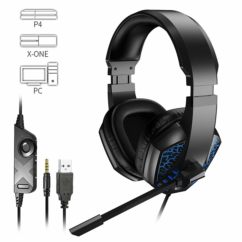 Pohiks 1pc 3 5mm Wired LED Professional Gaming Headset Adjustable Deep Bass Stereo Headphone With Mic For PS4 Xbox One
