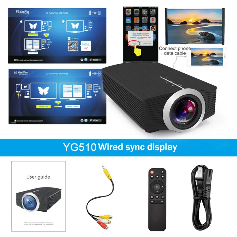 AAO YG500 обновление YG510 мини-проектор 1080 P 1800 люмен портативный ЖК-светодиодный проектор домашний кинотеатр USB HDMI 3D Beamer бас-динамик - Цвет: YG510 Sync display