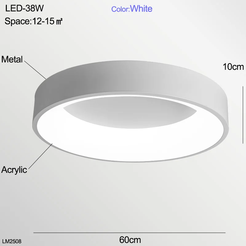 LED Ceiling Light Bedroom Modern Panel Lamp Lighting Fixture Living Room ceiling lamp Kitchen Surface Mount Flush Remote Control - Цвет корпуса: White 38W 60cm