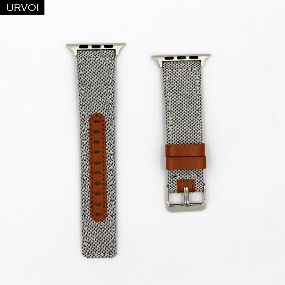 Light Grey URVOI ремешок для apple watch 4 3 2 1 ремешок для iwatch полотно холста 40 мм 44 мм Branny узор кожа задняя часы аксессуары - Цвет ремешка: Light Grey