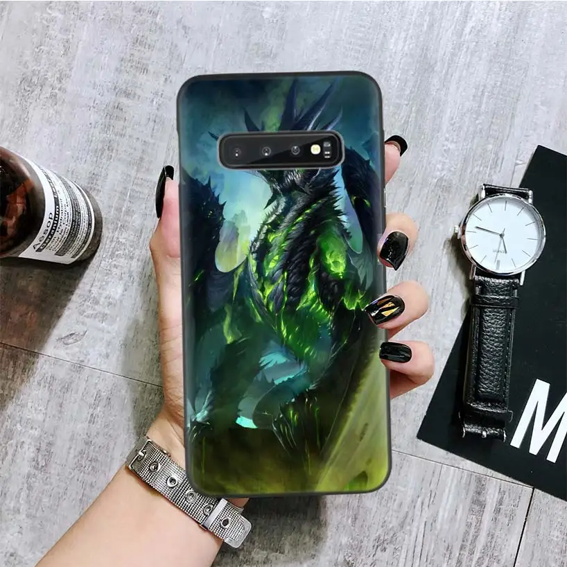 Черный чехол с рисунком дракона для телефона samsung Galaxy S10 + Plus Lite Note 10 9 8 S9 S8 J4 J6 + Plus S7 S6 Edge Capa