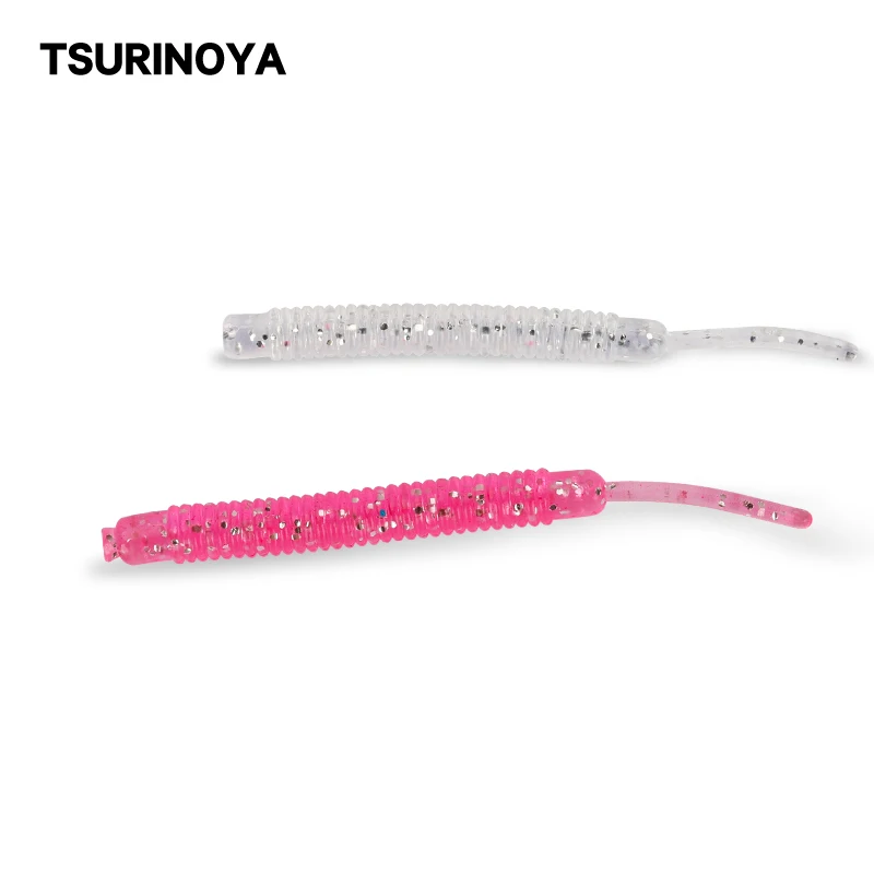 TSURINOYA AJING Soft Fishing Lure 20PCS/Lot Small Single Needle Tail Soft Jig Lure Artificial Inssect Shad Worm Bait 48mm 0.2g