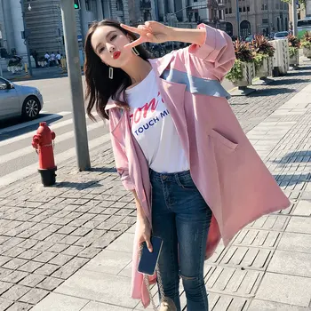 

2020 Spring Autumn New Coat Womens Loose leisure Outwear Girl Oversize Parkas Female Pink Windbreaker Chaquetas Invierno Mujer
