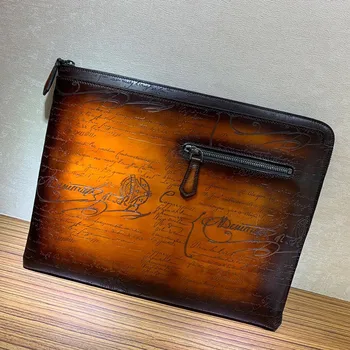 

Andonaimi customizable hand-cleaning color genuine Leather men's and women's bags 13-inch business casual folder clutch Envelope