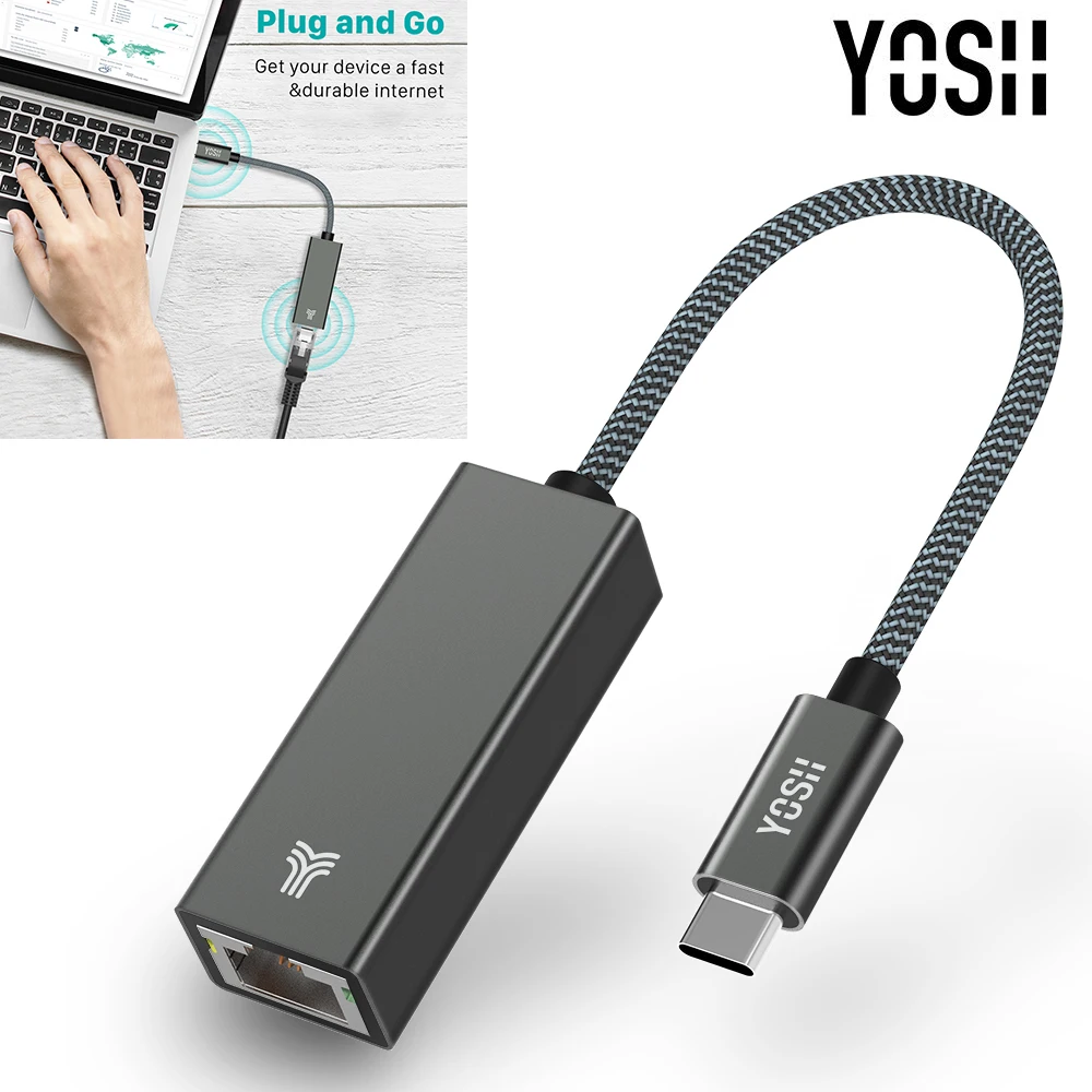 YOSH USB C Thunderbolt 3 к LAN RJ45 гигабитный Ethernet адаптер для устройств type-c Macbook ноутбук |