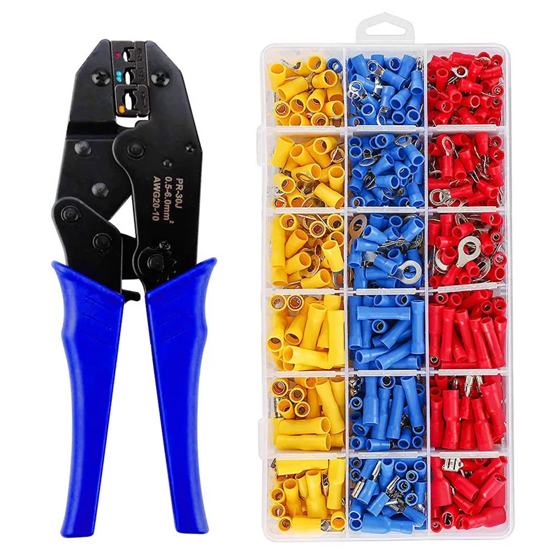 

New Crimper Plier Set 30J 0.5-6mm Insulated Wiring Terminals Wire Connectors Assortment Butt Ring Fork Electrical Wire Cable