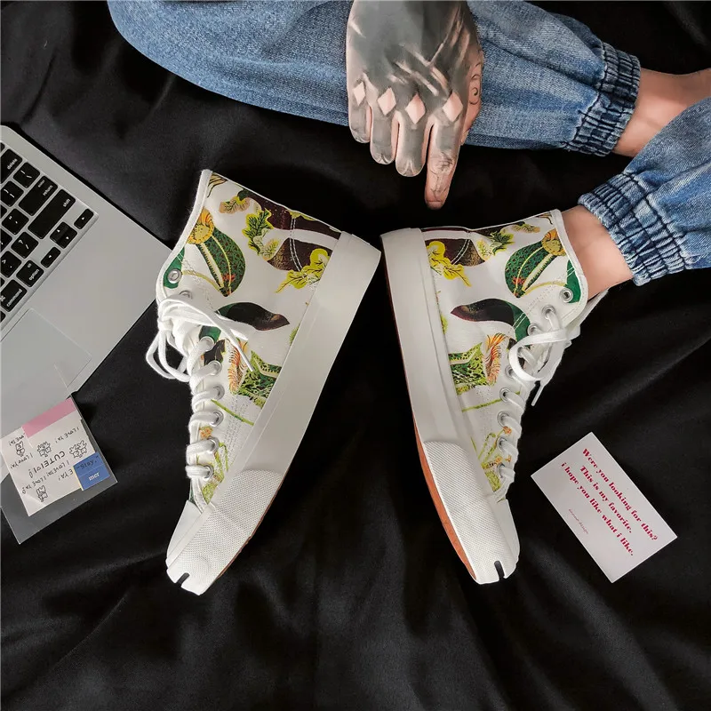 New Fashion Printed Canvas Shoes Men's Tennis Shoes Vulcanized Flower High Quality Leisure White Canvas Shoes Zapatos Hombre