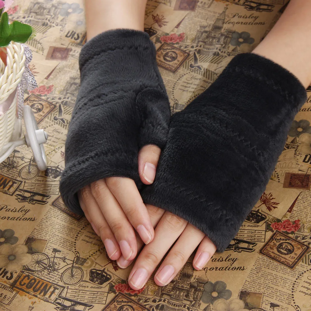 Women Fingerless Gloves Thick Warmth Polar Fleece Winter Autumn Thick Warm Gloves Keyboard Leak Finger Gloves Handschoenen