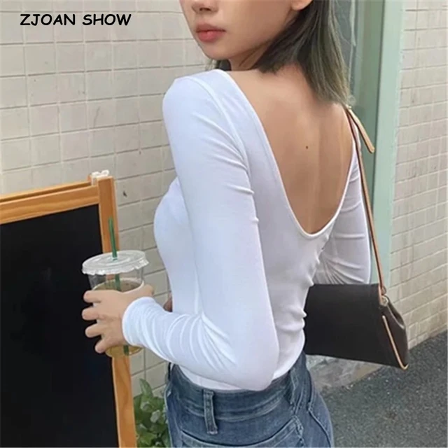 Woman's Fashionable Sexy Solid Top Low-cut Short Sleeve Slim Midriff-baring  Pullover