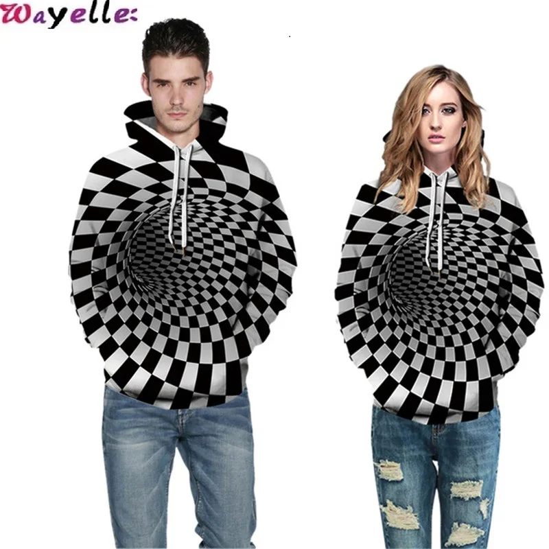 

Sweatshirts 3D Digital Printing Vortex Lovers Hooded Street Influx of People Loose Sports Baseball Uniform Warm Visual Impact