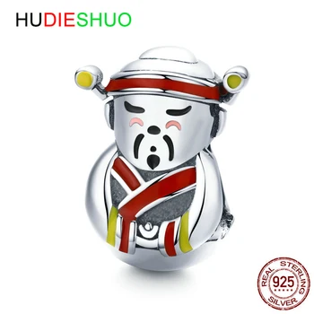 

New Year China Style 925 SterlingSilver Enamel God of Wealth Lucky Cat Charm Beads