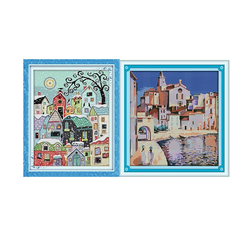 Joy Sunday Landscape Series Cross Stitch Kits 14CT Patterns Printed DMC Counted Fabric Chinese Needlework Embroidery Decorations | Дом и сад