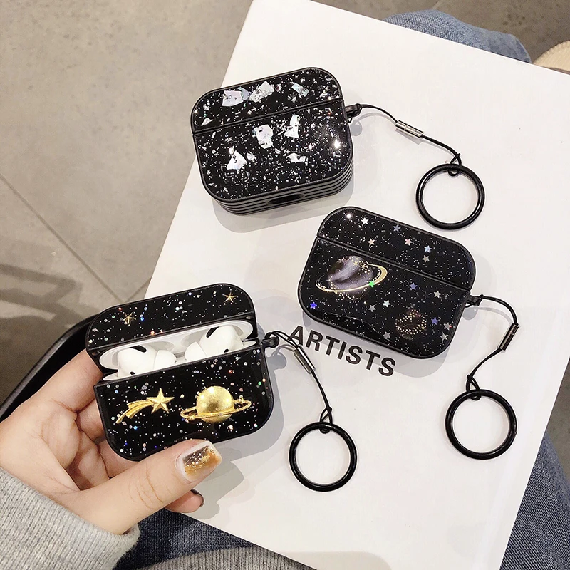 Внешнее пространство чехол для Apple Airpods Pro Жесткий Мерцающие Звезды беспроводные