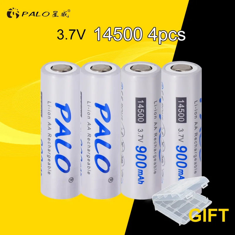 PALO AA 14500 900mAh 3,7 V литиево-ионная аккумуляторные батареи для светодиодный фонарик+ зарядное устройство для AA AAA 18650 14500 16350 18500 и т. д - Цвет: 4PCS