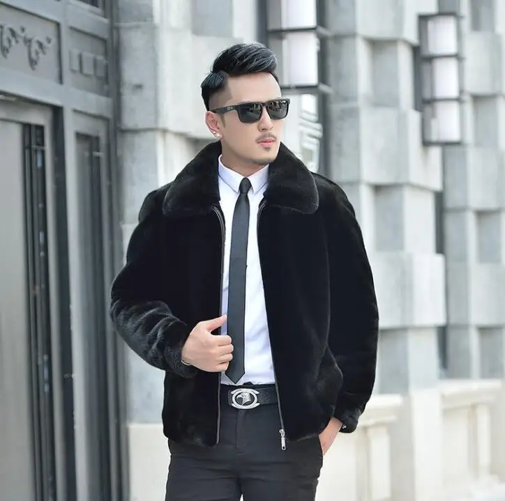 

Autumn faux mink fur leather jacket mens winter thicken warm fur leather coat men loose jackets jaqueta de couro fashion B165