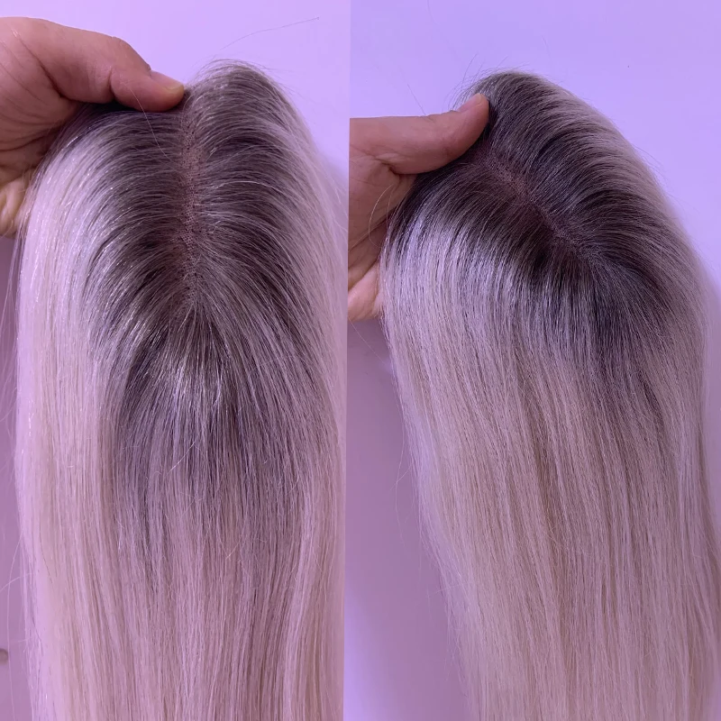 Peluca de cabello humano Rubio degradado de 8-20 pulgadas para mujer, peluquín con Base de trama y encaje de 12x15, con Clip, Remy