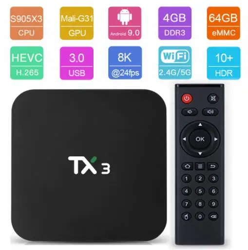 Tanix TX3 Amlogic S905X3 Android 9,0 ТВ приставка 4G 32G/64G четырехъядерный 2,4G/5 GHz Wifi BT H.265 Youtube 8K медиаплеер netflix google