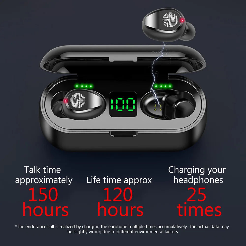 

F9 Hifi Bluetooth 5.0 Earphones Waterproof IPX7 Wireless Headphones Siri touch USB Earbuds Power Bank air dots for redmi xiaomi