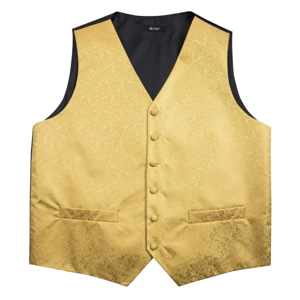 Conjunto 5 Peças Hi-Tie - Colete, Gravata, Lenço, Abotoaduras | Paisley Rosa | Tamanho M