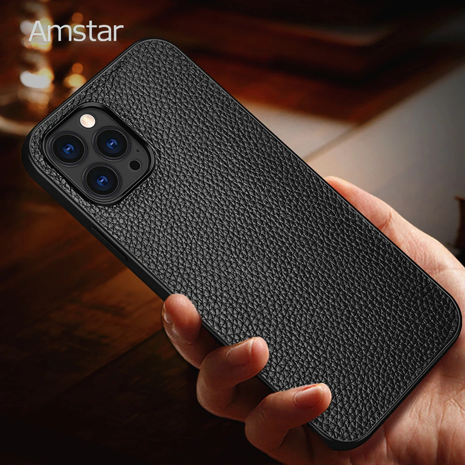 Amstar Top Layer Cowhide Leather Phone Case for iPhone 12 11 Pro Max Mini X XR XS 7 8 Plus Anti-fall Full Wrapper Cover | Мобильные