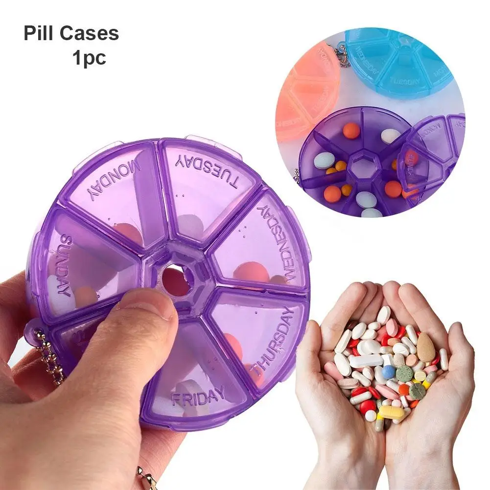 

7 Day Weekly portable Round Pill Box Medicine Tablet Dispenser Organizer Storage Case Medicine Splitters Case Storage Organizer