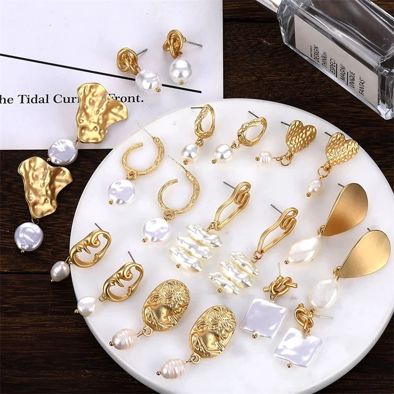 

TOMTOSH Silver Pearl Drop Earrings For Women Statement Gold geometric Heart Dangle Earring 2019 Fashion Wedding Jewelry Gift
