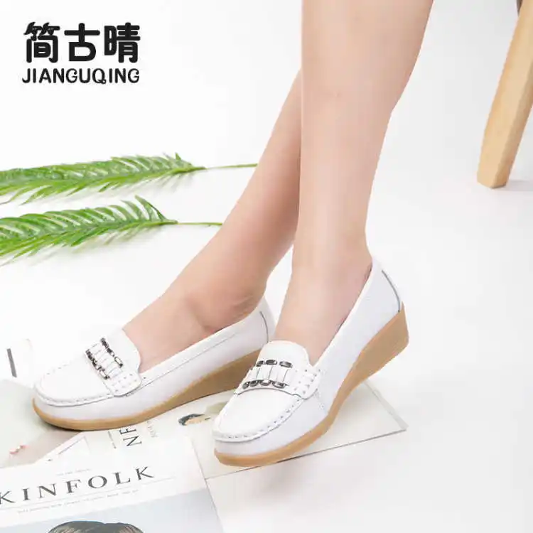 

[Jian gu Sunny] [Rubber Sole] Nurse Shoes Work Shoes Comfortable Mom Shoes WOMEN'S Shoes Slanted Heel Soft-Sole