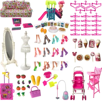

NK Hot Sale Doll Accessories Pretend Play Toy Shoes Bags Hangers Mirrors For Barbie Doll Furniture For Kelly Doll DIY Toys JJ