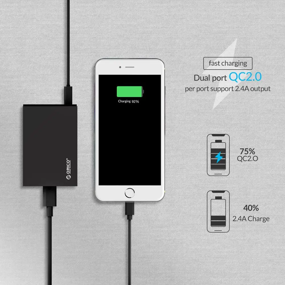 ORICO QC 2,0 быстрое зарядное устройство с 4 портами 5V2.4A 50 Вт Макс выход USB ЗУ для мобильного телефона для Samsung Xiaomi Huawei ORICO QC 2,0 быстрое зарядное устройство с 4 портами 5V2.4A 50 Вт Макс выход USB ЗУ для мобильного телефона для Samsung Xiaomi Huawei
