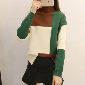 

Female Knitted Pullover Sweater Hit Color 2019 Fashion Winter O-Neck Long Sleeve Pullovers Jumper Ladies Knitting Tops Sweaters