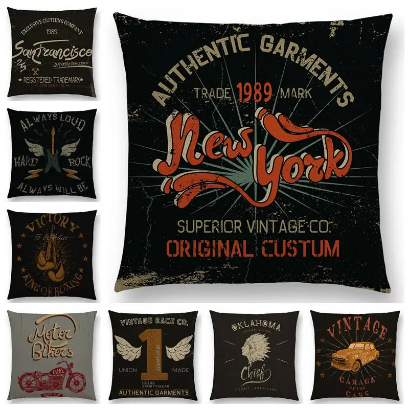 Retro Rock Punk English Words Free Power Fighting Guitar Motorcycle Boxing Eagle Muscle Car Good Cushion Cover Sofa Pillow Case | Дом и сад