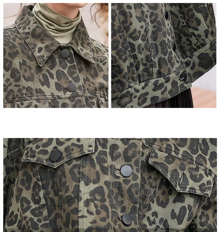 Moda mujer весна осень Женская Корейская Красивая негабаритная короткая леопардовая джинсовая куртка casacos джинсовая куртка kurtka damka ropa