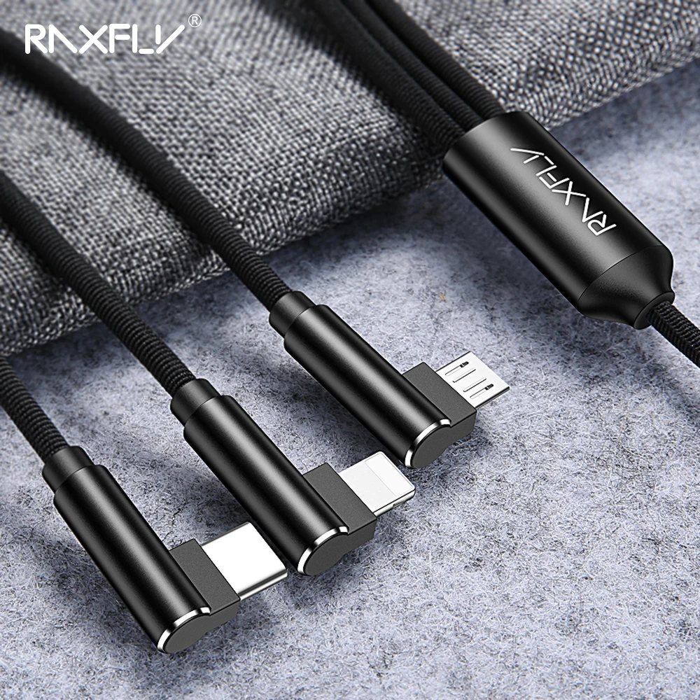 RAXFLY 3 в 1 Micro USB кабель для мобильного телефона type C зарядный кабель для iPhone XR samsung Note 10 Plus 3A быстрые зарядные шнуры