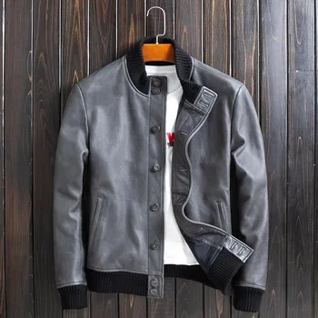 

AYUNSUE Genuine Leather Jacket Men 100% Cow Leather Coat Bomber Jacket Spring Autumn Motorcycle Leather Jackets WpLJ1733 J4120
