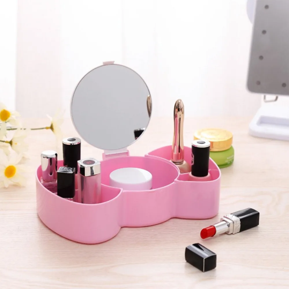 

Desktop Plastic Cosmetic Make Up Organizer Multifunctional Makeup Storage Box With Mirror For Jewelry Makeup Organization Tools