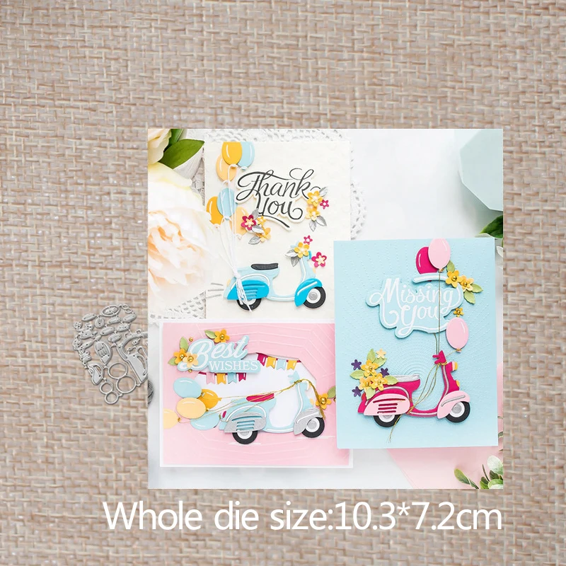 

Balloon electric bicycle cutting Dies Stencil DIY Scrapbook Photo Album Emboss Decorative Paper Card Template 103*72mm
