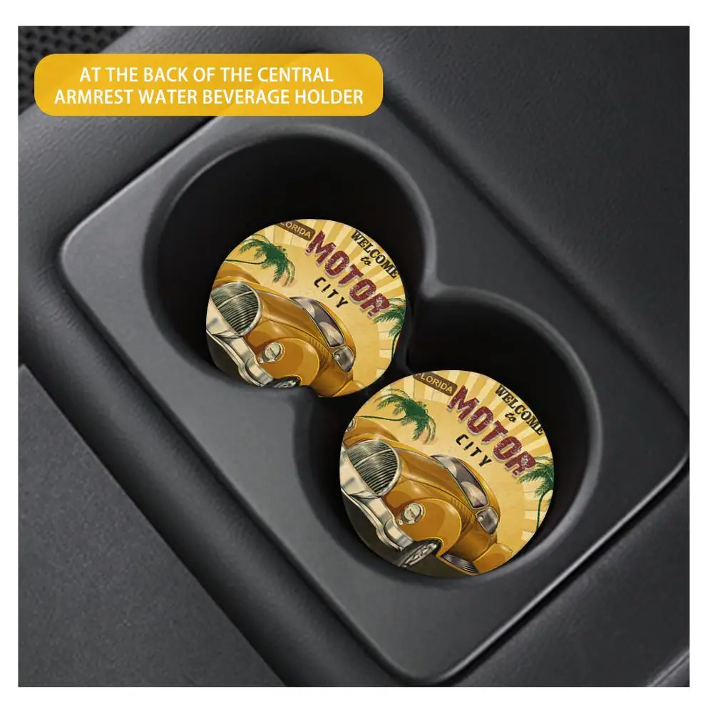 INSTANTARTS Day of the Dead Sugar Skull Prints Set of 2 Drink Cup Mat for Car Anit-dirt Car Cup Holder Coasters Drink Cup Mat