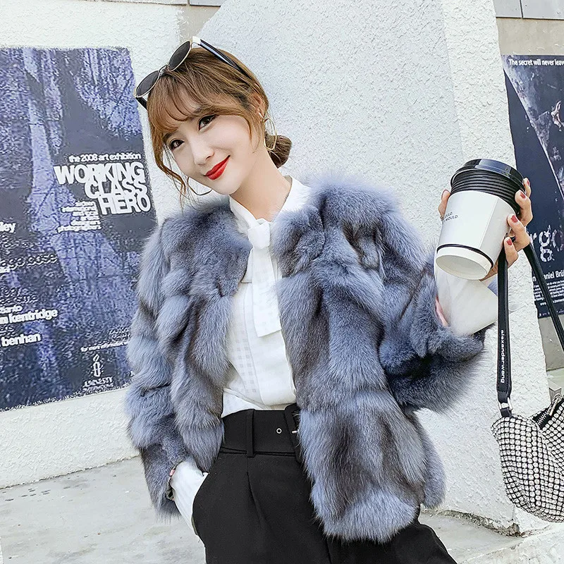

2021 New Style Real Fur Coat 100% Natural Fur Jacket Female Warm Leather Fox Fur Coat High Quality Autumn And Winter New